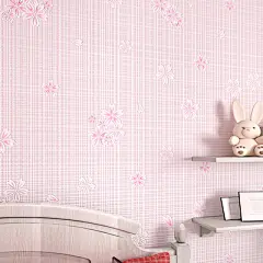 温馨美式田园壁纸无纺布卧室墙纸小花客厅沙发背景墙3D立体小网格-淘宝网