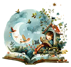 儿童睡前故事书日自然阅读想象力-女孩在黑暗森林里读书