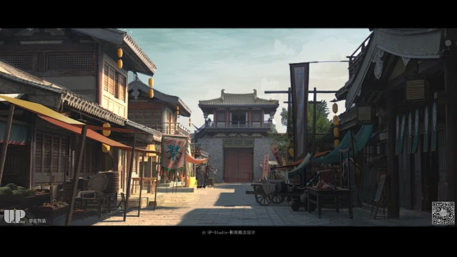 影视概念设计-气氛图-古装外景-街道-花瓣网