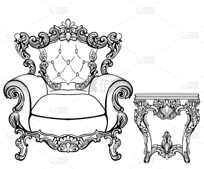 巴洛克风格,扶手椅,茶几,黑色,复杂,华...