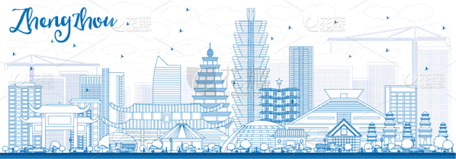 城市天际线,轮廓,郑州,建筑外部,蓝色,旅途,商务,云,鸟类