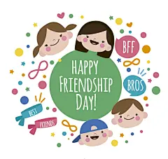 可爱儿童头像快乐友谊日贺卡矢量图