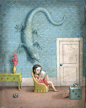 意大利插画师Nicoletta Ceccoli的儿童插画，她的插画常常以女孩为主角，和鱼、龙、老鼠以及梦境中才会出现的奇怪生物作伴，带着种残酷、暗黑的感觉，似乎在诉说着对孤独、对被抛弃、对长大的恐惧。