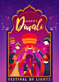Happy diwali festival of lights poster Premium Vector