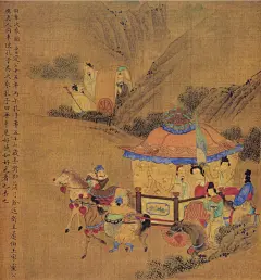 仇英——《孔子圣绩图》（文徵明书）24【同车次乘图】人物故事场景 册页欣赏 | 
明|仇英(约1498-1552)字实父，号十洲，吴门四家之一。擅人物仕女，工设色水墨、白描，偶作花鸟。与沈周、文徵明、唐寅并称为&quot;明四家&quot;。早年为漆工、画磁匠并为人彩绘栋宇，因文徵明所称誉而知名。后以卖画为生，师从周臣。画上他为不破画面美感，一般只题名款少写文字。