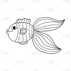 疯狂的热带鱼。五颜六色可爱的卡通涂鸦海洋动物。手绘水族鱼