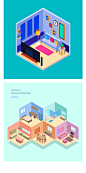 家居2.5D立体扁平空间住房室内装饰生活场景插画AI矢量设计素材-淘宝网