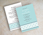 Modern wedding invitations, contemporary square pattern in light aqua or tiffany blue, slate gray and white