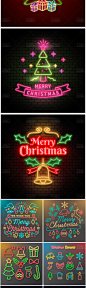 29霓虹灯光效led灯圣诞快乐海报新年祝贺元素ai矢量平面设计素材-淘宝网