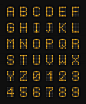 黑色机场板上黄色电子大写字母的真实组合和数字图解