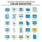 Online marketing flat line icon set