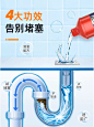 Candor 管道疏通溶解剂强力溶解去味除臭疏通马桶下水道头发通顺-tmall.com天猫
