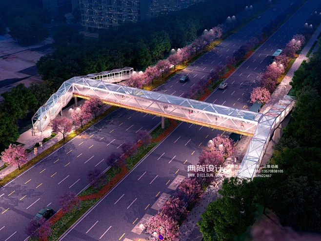 11b 3号天桥-夜景 人行天桥过街效果图-花瓣网
