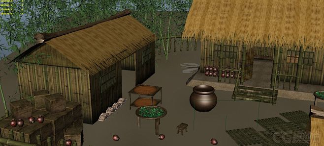 （带绑定）古代民居 竹屋 茅草屋 院落 竹林中的茅草和竹子小院 院落设施丰富，室内摆设齐全，影视