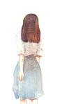 素锦插画素材 背影 侧影水彩