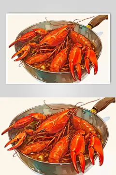AI数字艺术小龙虾美食插画