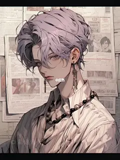 复古港风动漫男生头像|壁纸|高贵淡紫