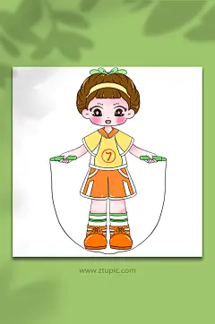 六一儿童节跳绳手绘卡通人物元素插画