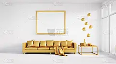 白色的客厅，金色的沙发