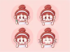 卡通女孩做护肤表情包集合图示