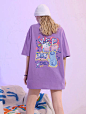 YEP紫色t恤女2021新款夏季薄纯棉宽松短袖上衣潮牌设计感小众女装