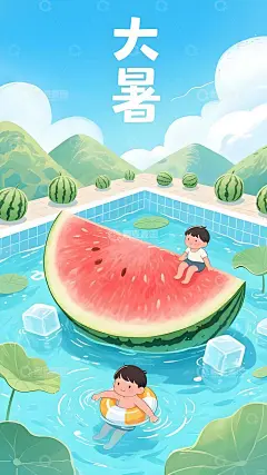 大暑节气海报1高清模板免费下载-趣麦麦图