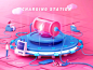 Charging Station charge lightning flashing computer phone charging station blue pink battery 2.5d man cloud boy girl 3d c4d illustration design graphic