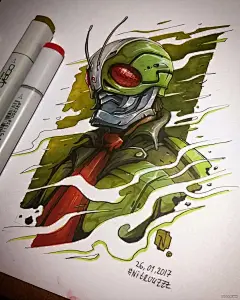 一组超炫酷纸上3D骷髅和机甲插画