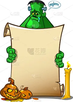 拿着,怪物,空白的,纸,羊皮纸,请柬,十月,秋天