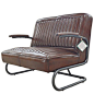 Pullman 2 seater leather bench with armrest and metal round frame