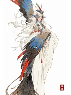 昔日人间妖艳子， 化身精卫展翅蓬