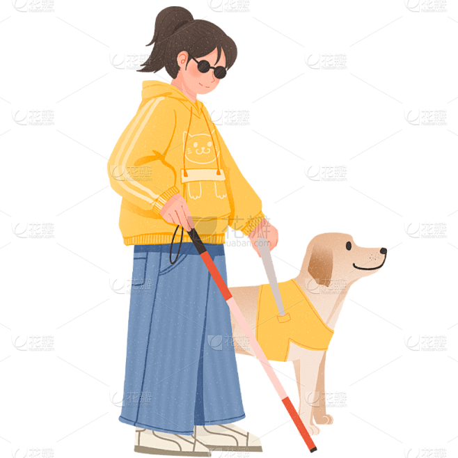 手绘-盲人人物插画贴纸2