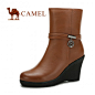 Camel骆驼女鞋 牛皮超高跟中筒靴 2012冬季休闲女靴 1058606