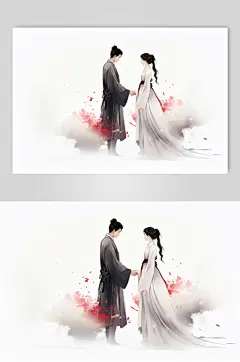 AI数字艺术国风汉服情侣七夕牛郎织女插画
