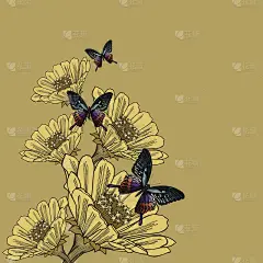 背景与鲜花和蝴蝶，手绘。矢量插图。