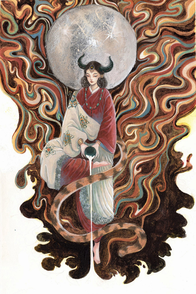 山海經-吉神泰逢：又東二十里，曰和山，其上無草木而多瑤碧，實惟河之九都。是山也五曲，九水出焉，合而北流注于河，其中多蒼玉。吉神泰逢司之，其狀 ...