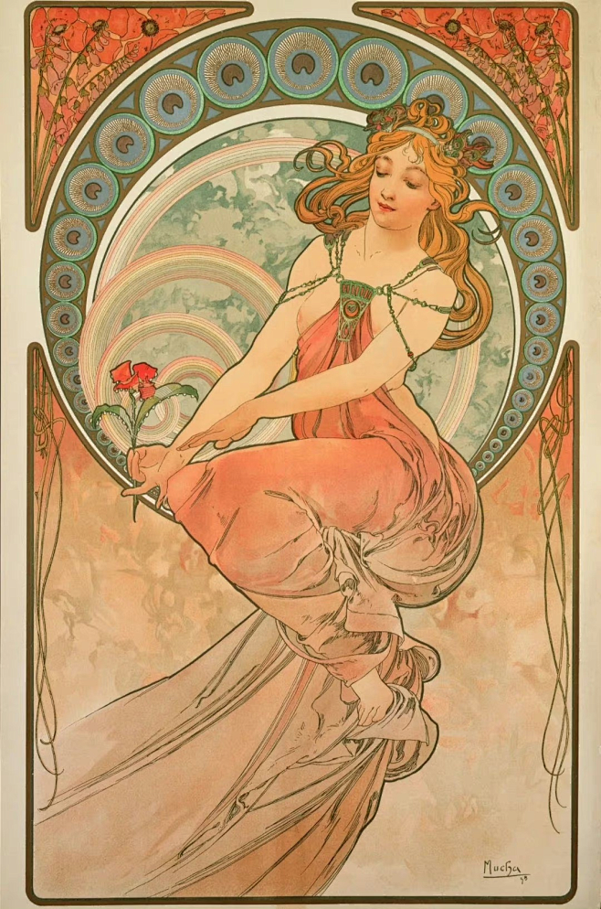 慕夏（mucha）——《四种艺术：舞蹈，绘画，诗歌，音乐》1898 -花瓣网