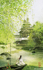 虚极静笃，和光同尘。
古风场景插画。（画师@正版青团子 ）
#古风插画# ​​​​