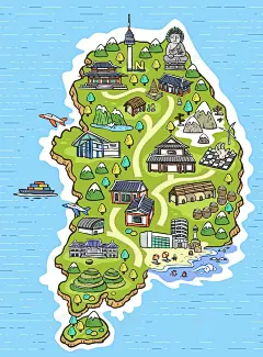 手绘矢量旅游韩国大佛景点地图海报背景 青瓦台 韩国 韩国地图 韩国旅游 背景 设计图片 免费下载 页面网页 平面电商 创意素材