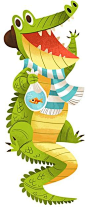 Cute crocodile illustration, doodle sketch, smile, illustration for kids, children, cheerful funny colorful graphic design