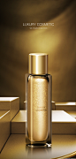 金色奢华高端化妆品广告丝带丝绸护肤品美容广告设计PSD分层素材