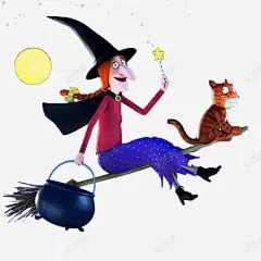 卡通女巫坐在魔法扫帚上 魔法 魔法扫帚 魔法棒 元素 免抠png 设计图片 免费下载 页面网页 平面电商 创意素材