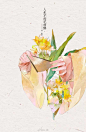 #插画分享#【原作者：山-疏】人间有味是清欢，一笔一画的细腻，水彩的晕染给人很轻柔的感觉，汉服与花，春天的气息，这么多图连在一起看的时候特别像穿着汉服的女子在翩翩起舞。