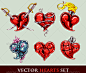组矢量纹身程式化的心——纹身矢量Set of Vector Tattoo Stylized Hearts - Tattoos Vectors漫画、元素徽章,狼籍的手绘,心,爱,激情,打印,打印好,浪漫,集,素描,纹身,情人节 cartoon, element, emblem, grunge, hand drawn, heart, love, passion, print, print ready, romantic, set, sketch, tattoo, valentines day