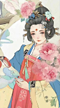 古风 女 人像 人物 手绘 红衣