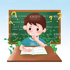  上课男同学  - 源文件下载【酷图网】手绘,卡通孩子,上课,思考问题,男同学