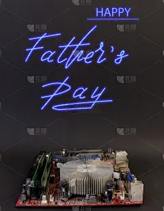 潮流贺卡，父亲节的在线横幅和蓝色霓虹标志