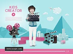 15款2018最新横版跨页儿童摄影3d免抠图psd模板影楼后期合成相册模板 设计模板 
