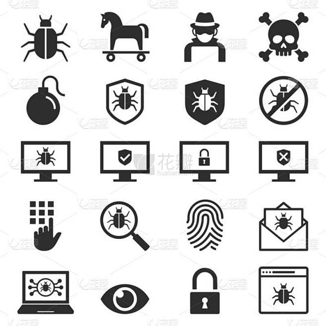 Antivirus protection computer security icons set.