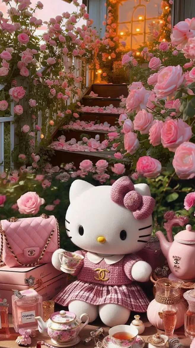 This may contain a hello kitty tea party with pink
